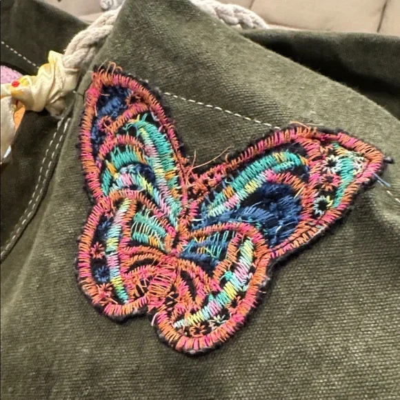 Free People Been There Badge Green Oversized Large Weekender Travel Tote - Picture 12 of 17